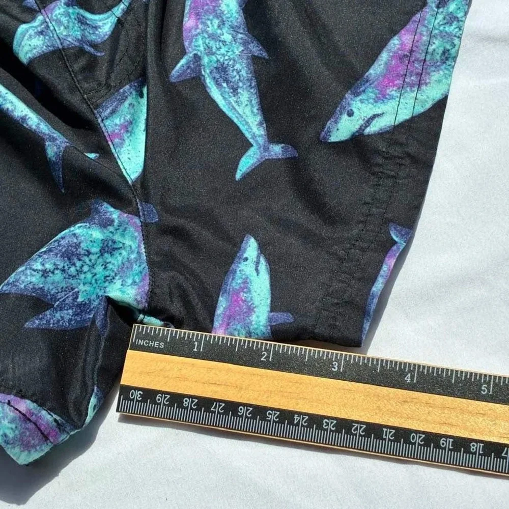 Art Class Boys Shark Print Swim Trunks Black Teal XL 14 Swim Shorts